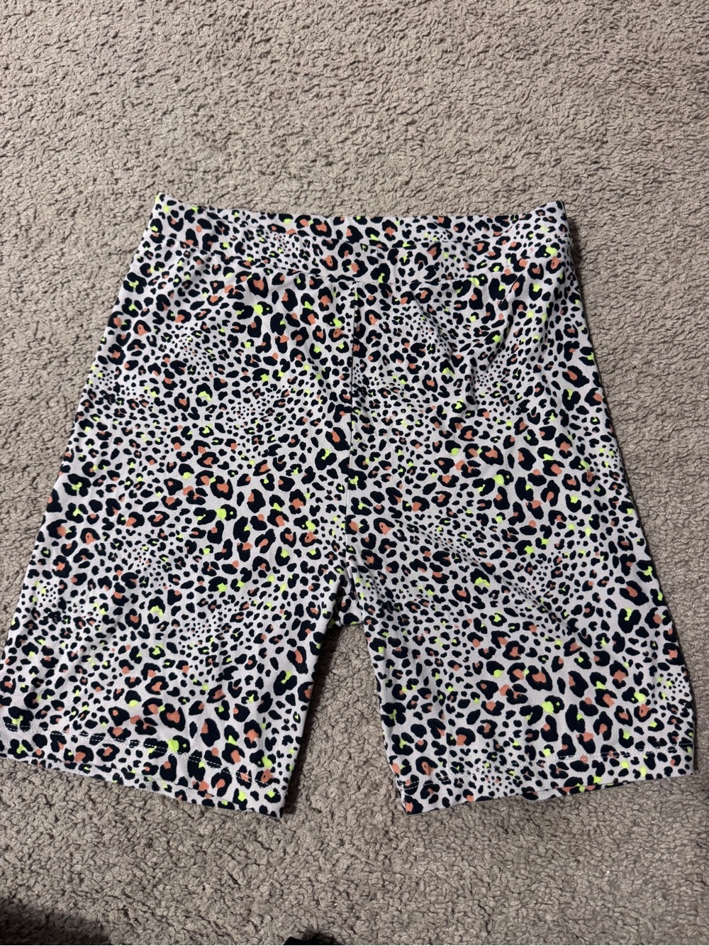 American Eagle Leopard Print Bike Shorts with Neon Accents - White/Black